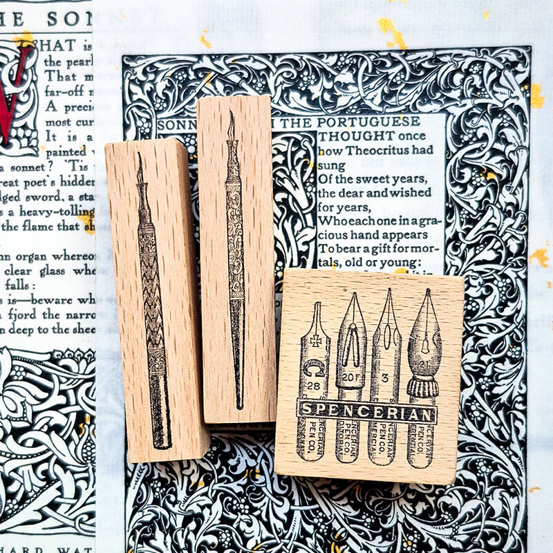 Quill Nib Pens Ink Bottle Scrapbooking Wooden Stamp