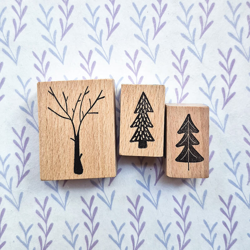 Little Pine Xmas Trees Forest Scrapbooking Wooden Stamp