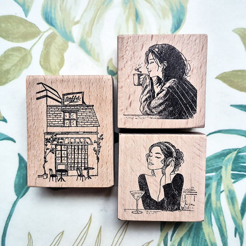 Coffee Culture Parisian Cafe Scrapbooking Wooden Stamp