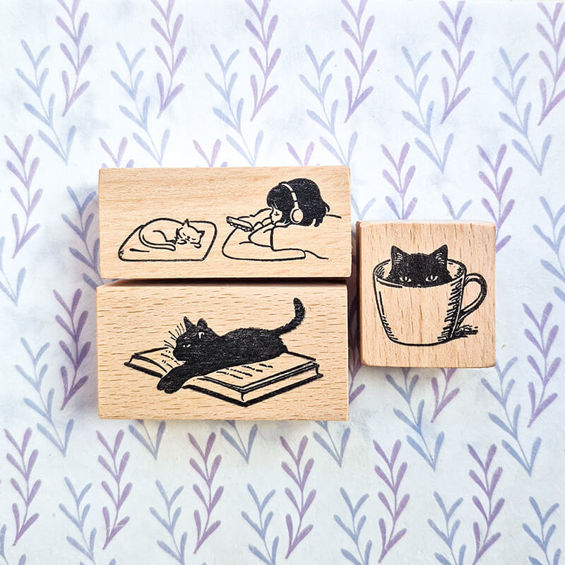 Daily Life Cats Books Coffee Scrapbooking Wooden Stamp