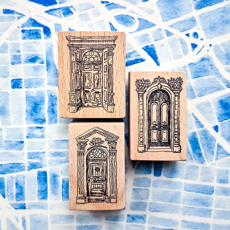 Brownstone Townhouse Doorways Architecture Scrapbooking Wooden Stamp