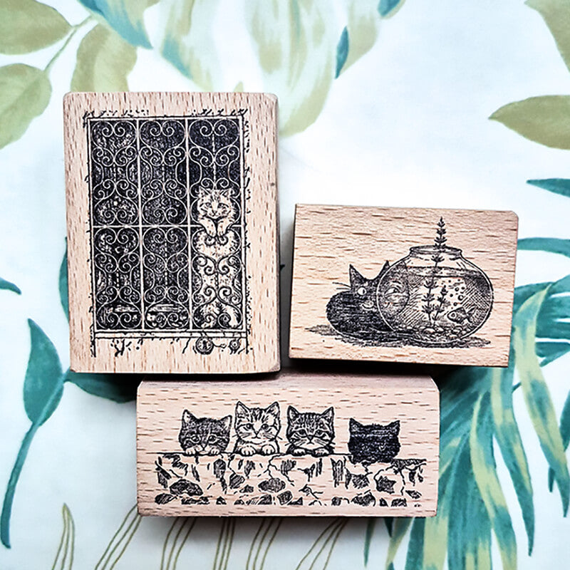 Whimsical Kitty Cat Scrapbooking Wooden Stamp