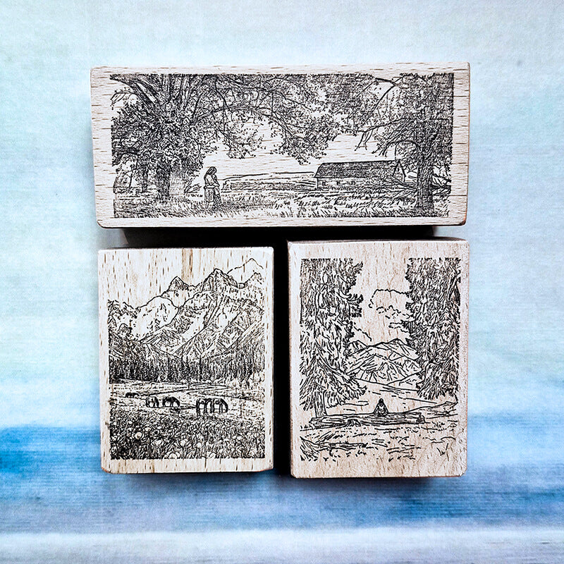 Wanderlust Alpine Mountain Hiking Travelogue (1) Scrapbooking Wooden Stamp