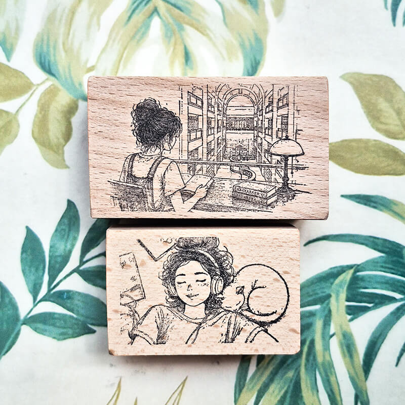 Daily Life Chill Time Reading Library Scrapbooking Wooden Stamp