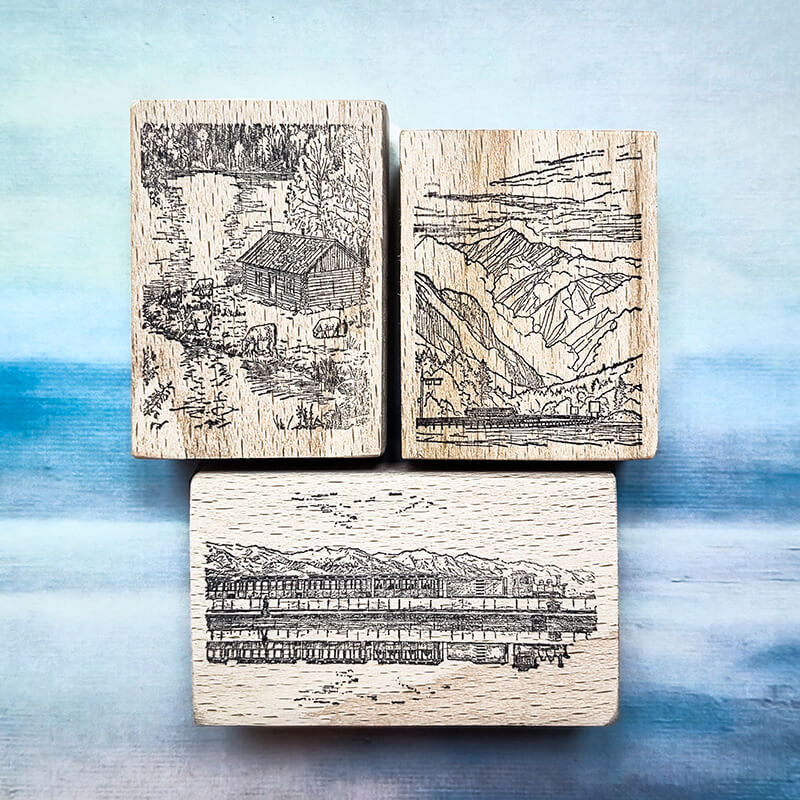 Wanderlust Alpine Mountain Hiking Travelogue (2) Scrapbooking Wooden Stamp