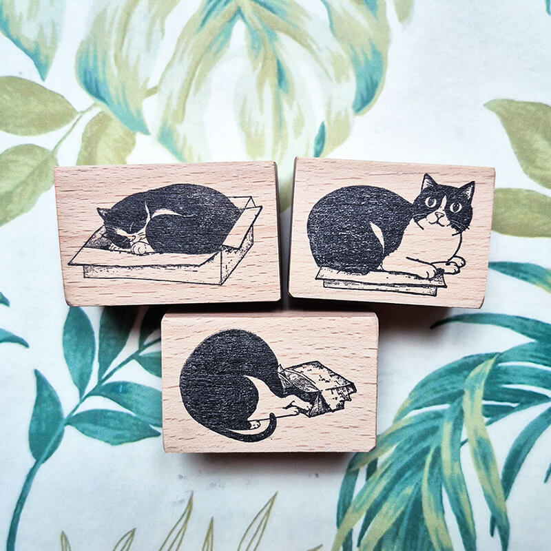 My Cat Loves Boxes Scrapbooking Wooden Stamp