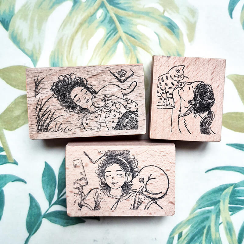 Daily Life Chill Time Cat Lovers Scrapbooking Wooden Stamp