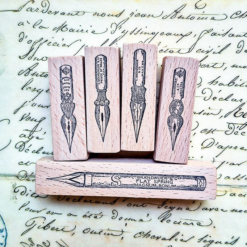 Fountain Pen Nibs Ink Bottle Scrapbooking Wooden Stamp