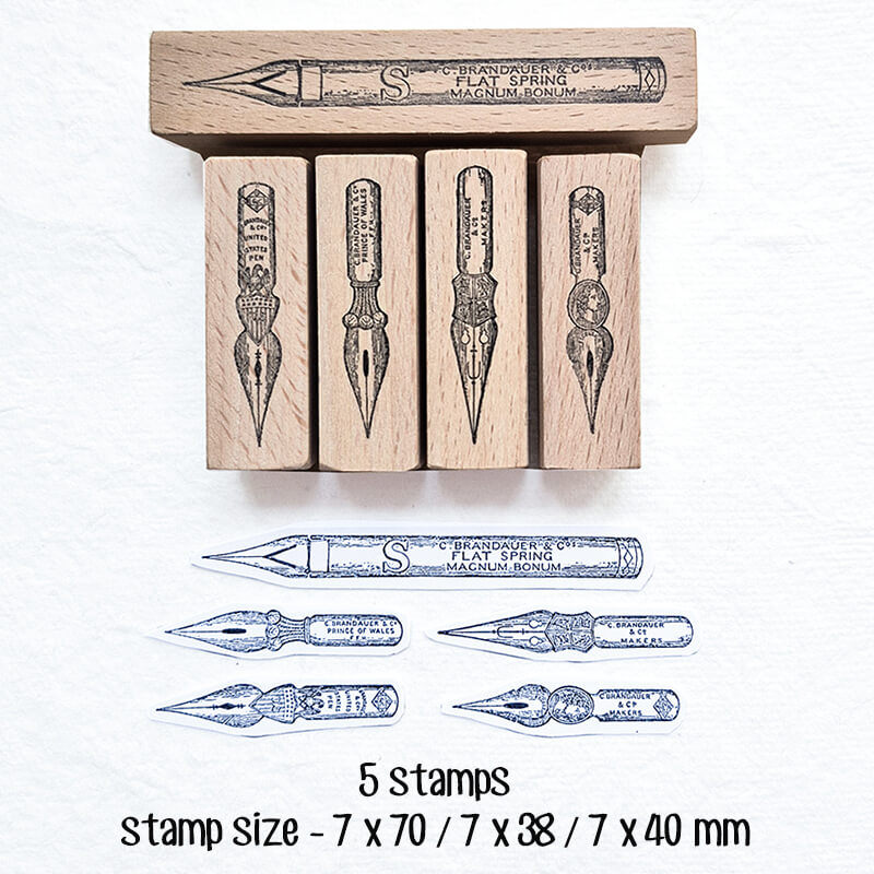 Fountain Pen Nibs Ink Bottle Scrapbooking Wooden Stamp