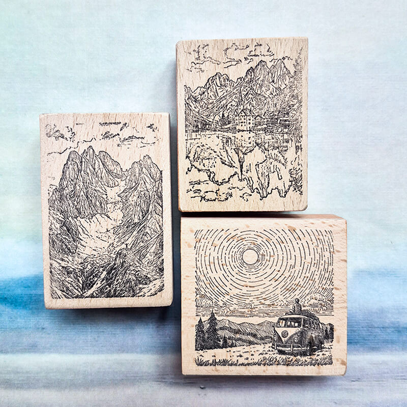 Wanderlust European Alpine Mountain Hiking Travelogue Scrapbooking Wooden Stamp