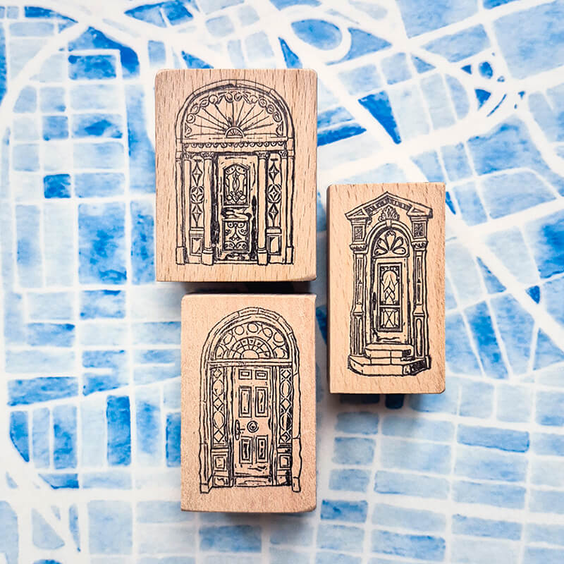 Brownstone Townhouse Doorways Architecture Scrapbooking Wooden Stamp