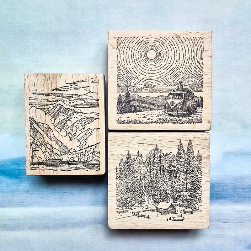 Wanderlust Road Trip Hiking Travelogue Scrapbooking Wooden Stamp