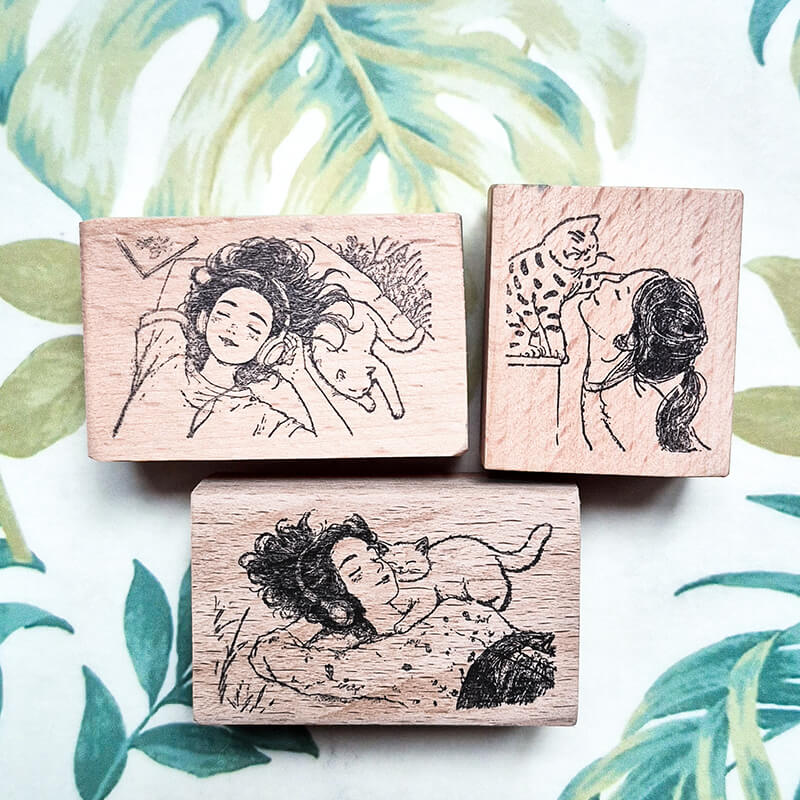 Daily Life Chill Time Cat Lovers Scrapbooking Wooden Stamp