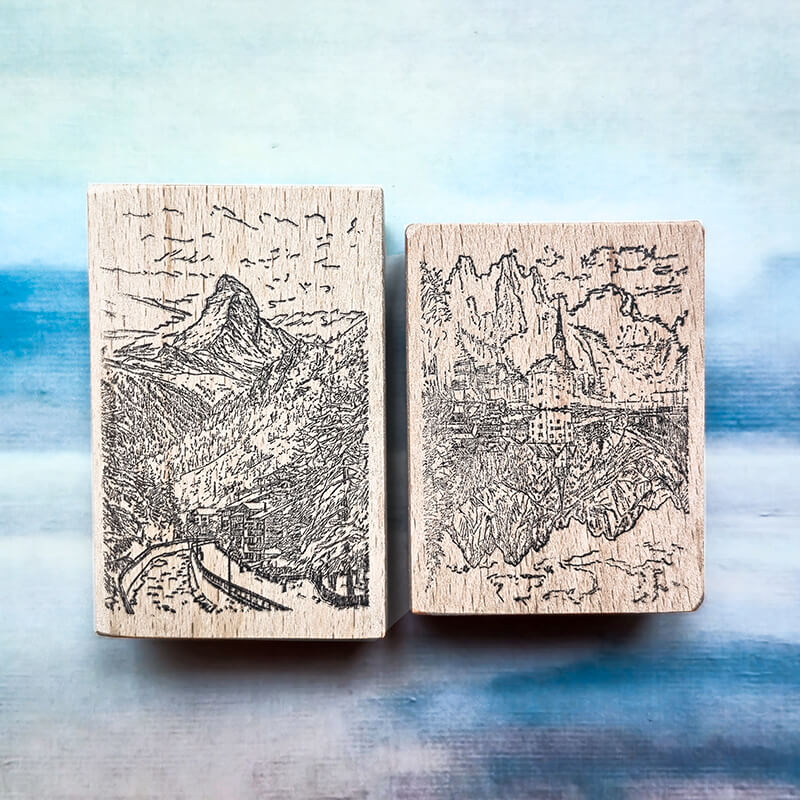 Wanderlust Alpine Mountain Hiking Travelogue (2) Scrapbooking Wooden Stamp