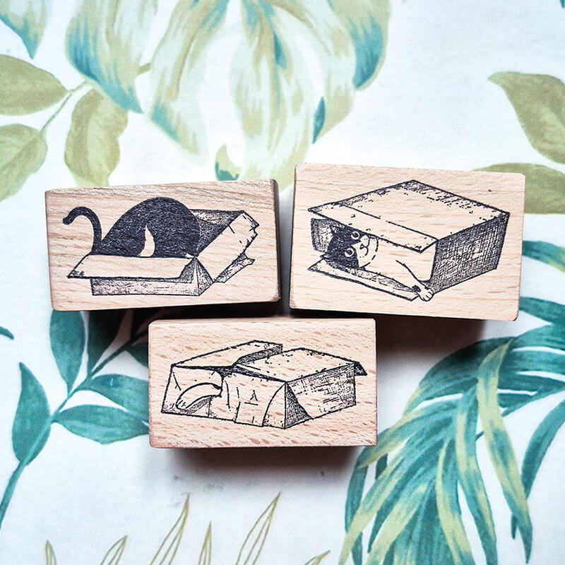 My Cat Loves Boxes Scrapbooking Wooden Stamp