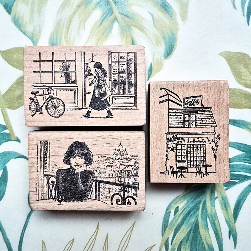 Coffee Culture Parisian Cafe Scrapbooking Wooden Stamp