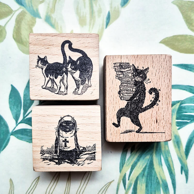 Whimsical Kitty Cat Scrapbooking Wooden Stamp