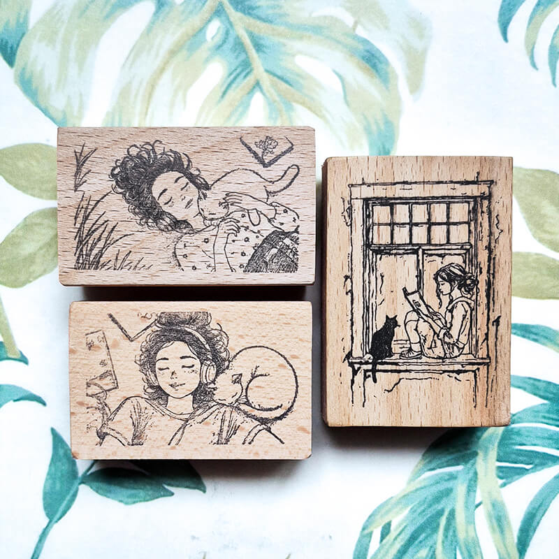 Daily Life Chill Time Cat Lovers Scrapbooking Wooden Stamp