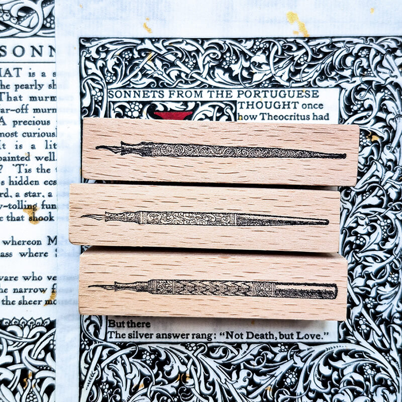 Quill Nib Pens Ink Bottle Scrapbooking Wooden Stamp