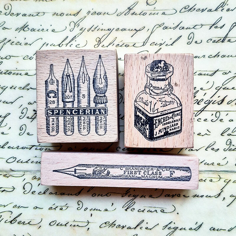 Fountain Pen Nibs Ink Bottle Scrapbooking Wooden Stamp