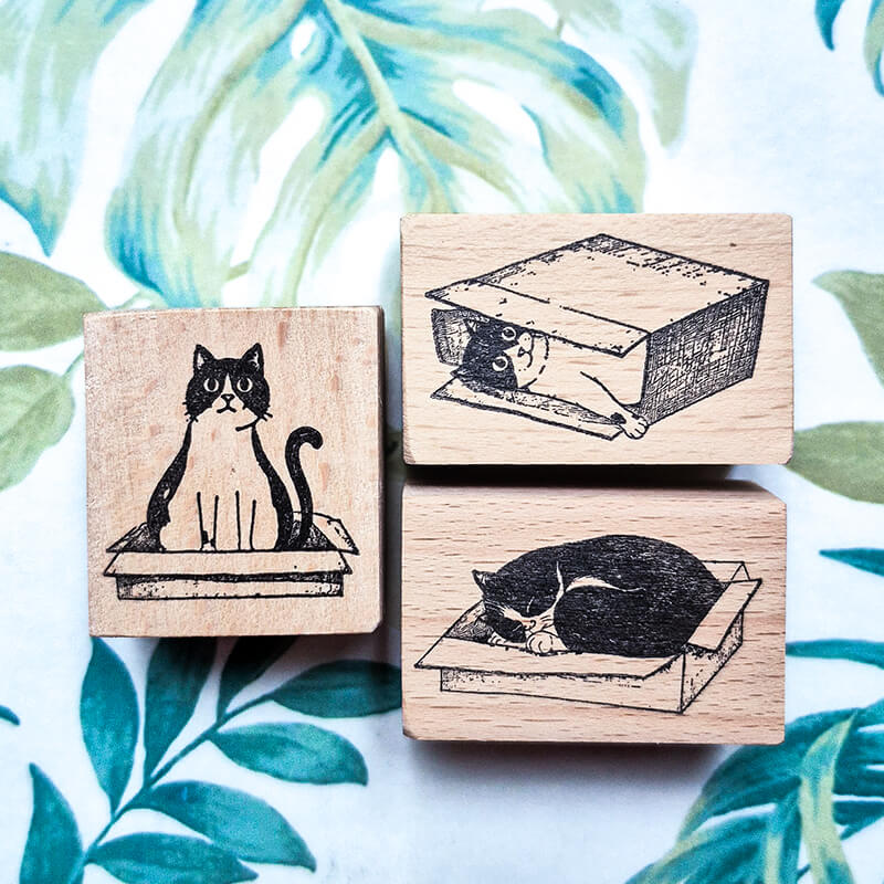 My Cat Loves Boxes Scrapbooking Wooden Stamp