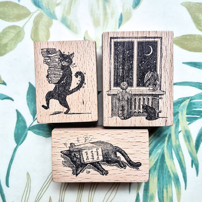 Whimsical Kitty Cat Scrapbooking Wooden Stamp