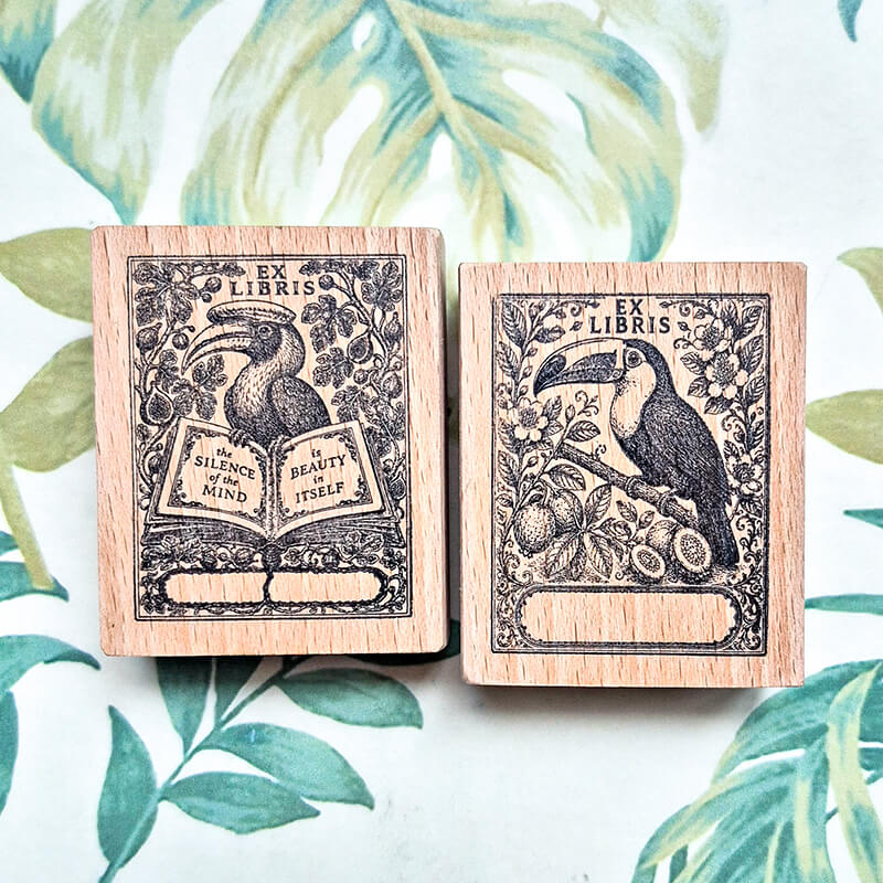 Tropical Birds Ferns Nature Bookplate Scrapbooking Wooden Stamp