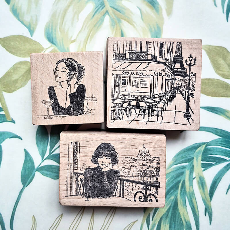 Coffee Culture Parisian Cafe Scrapbooking Wooden Stamp