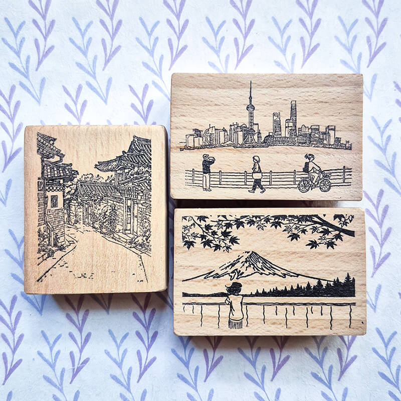 Asian Adventure Getaway Travelogue Scrapbooking Wooden Stamp