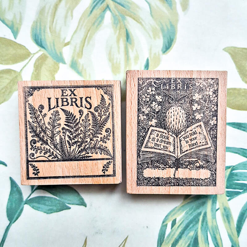 Tropical Birds Ferns Nature Bookplate Scrapbooking Wooden Stamp