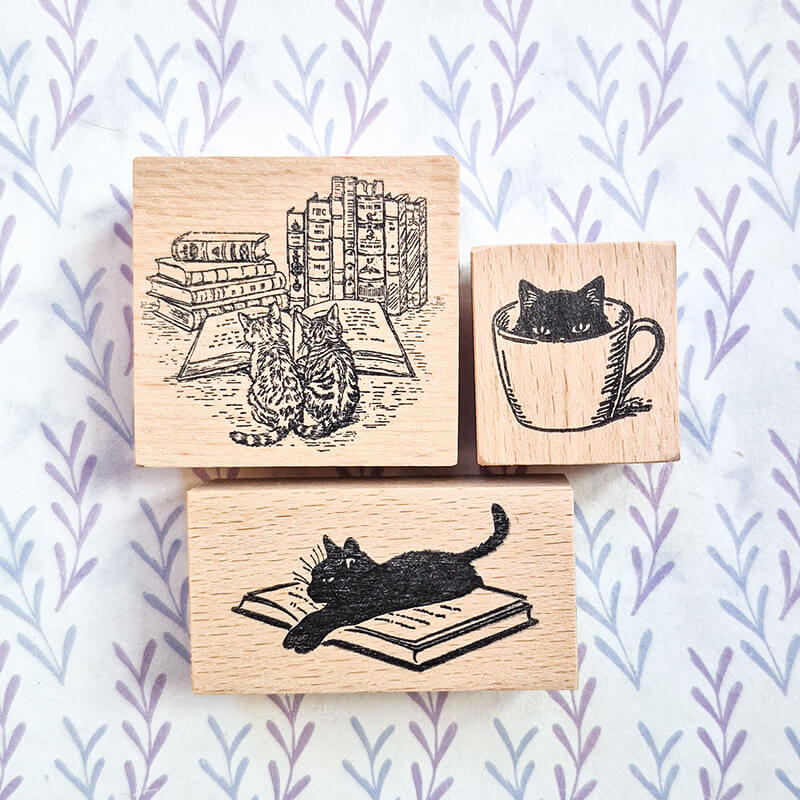Daily Life Cats Books Coffee Scrapbooking Wooden Stamp