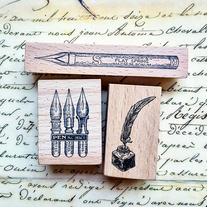 Fountain Pen Nibs Ink Bottle Scrapbooking Wooden Stamp