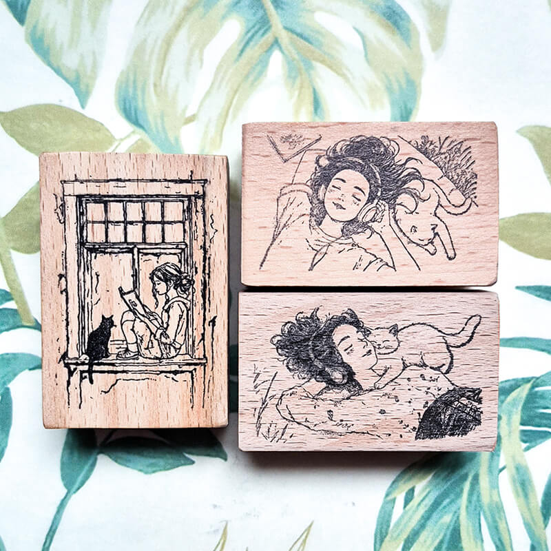 Daily Life Chill Time Cat Lovers Scrapbooking Wooden Stamp