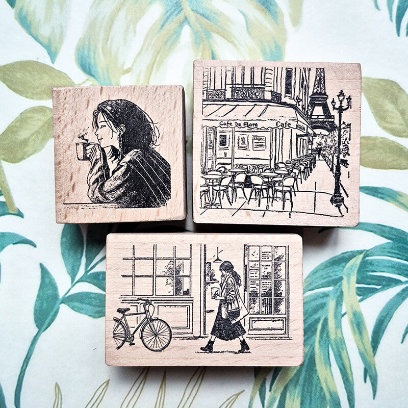 Coffee Culture Parisian Cafe Scrapbooking Wooden Stamp