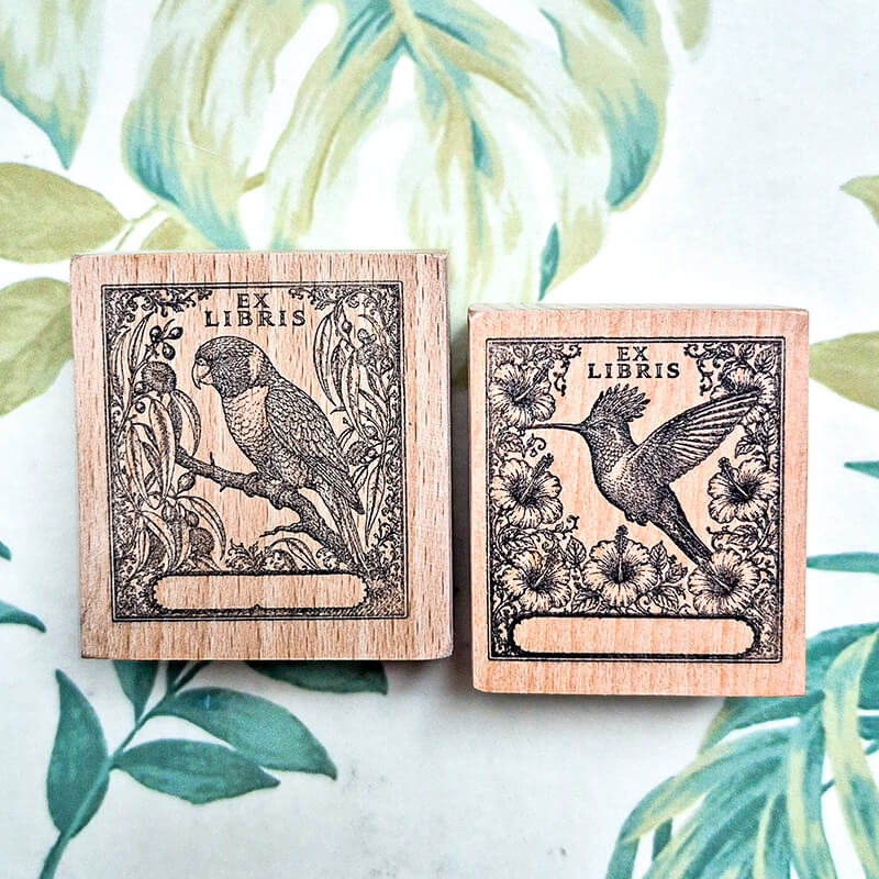 Tropical Birds Ferns Nature Bookplate Scrapbooking Wooden Stamp