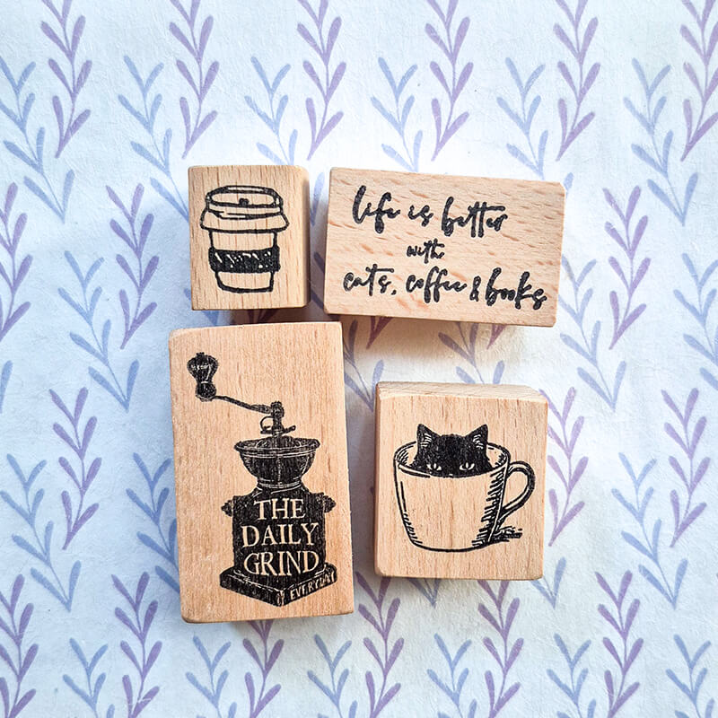 Daily Life Cats Books Coffee Scrapbooking Wooden Stamp