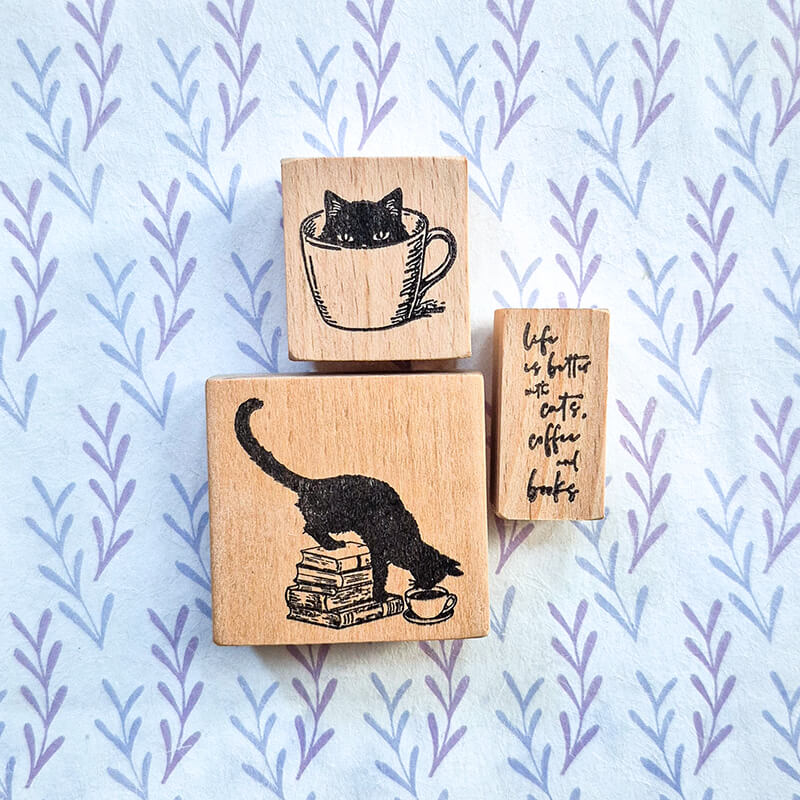Daily Life Cats Books Coffee Scrapbooking Wooden Stamp