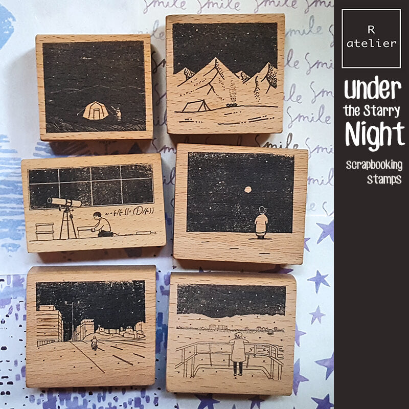 under the Starry Night Camping Solitude Scrapbooking Wooden Stamps