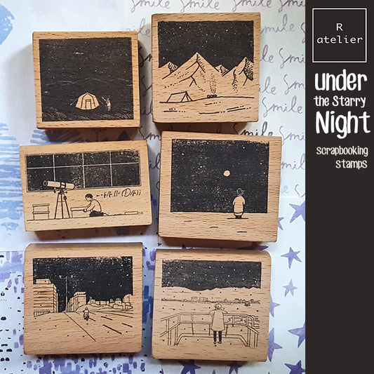 under the Starry Night Camping Solitude Scrapbooking Wooden Stamps