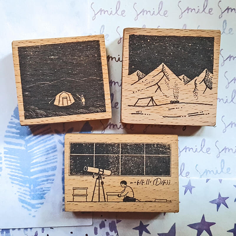 under the Starry Night Camping Solitude Scrapbooking Wooden Stamps