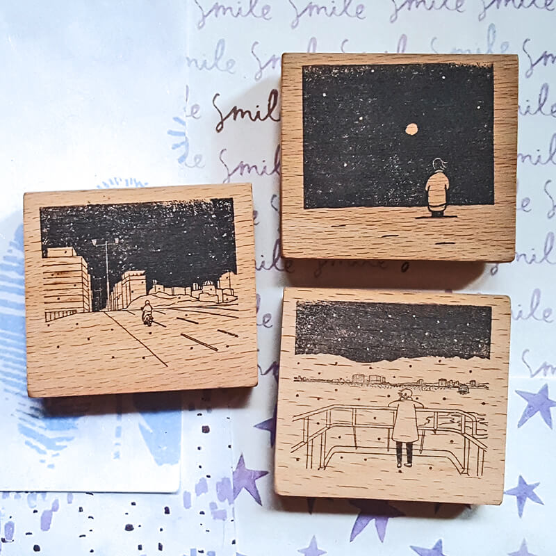 under the Starry Night Camping Solitude Scrapbooking Wooden Stamps