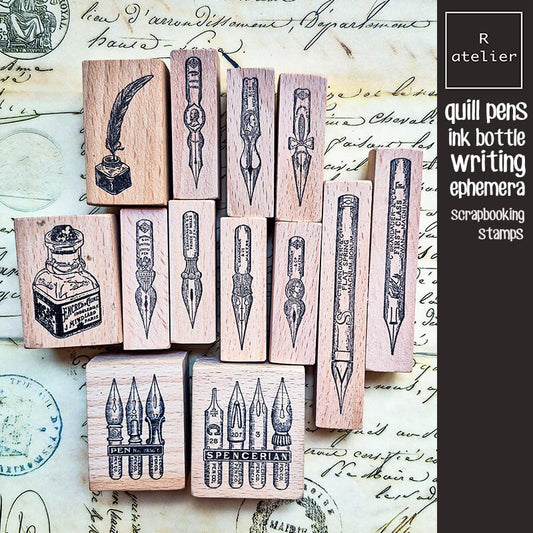 Fountain Pen Nibs Ink Bottle Scrapbooking Wooden Stamp
