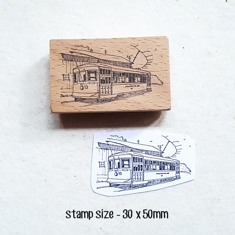 Old Tramways Streetcars Scrapbooking Wooden Stamp