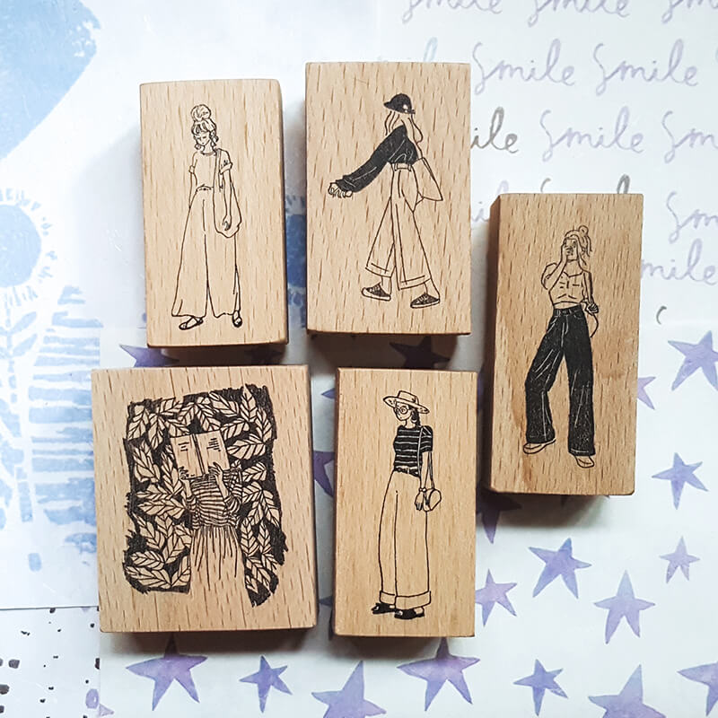 Stylish Girls Summer Fun Scrapbooking Wooden Stamp