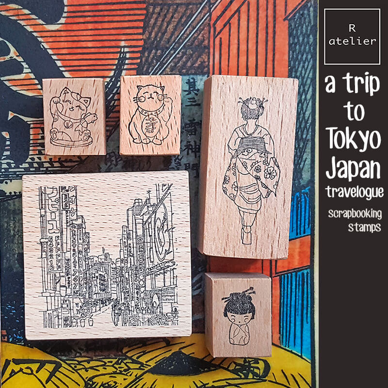 Trip to Tokyo Japan Travelogue Scrapbooking Wooden Stamp