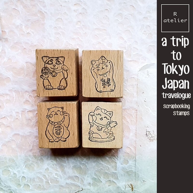 Prosperity Cats Japan Travelogue Scrapbooking Wooden Stamp