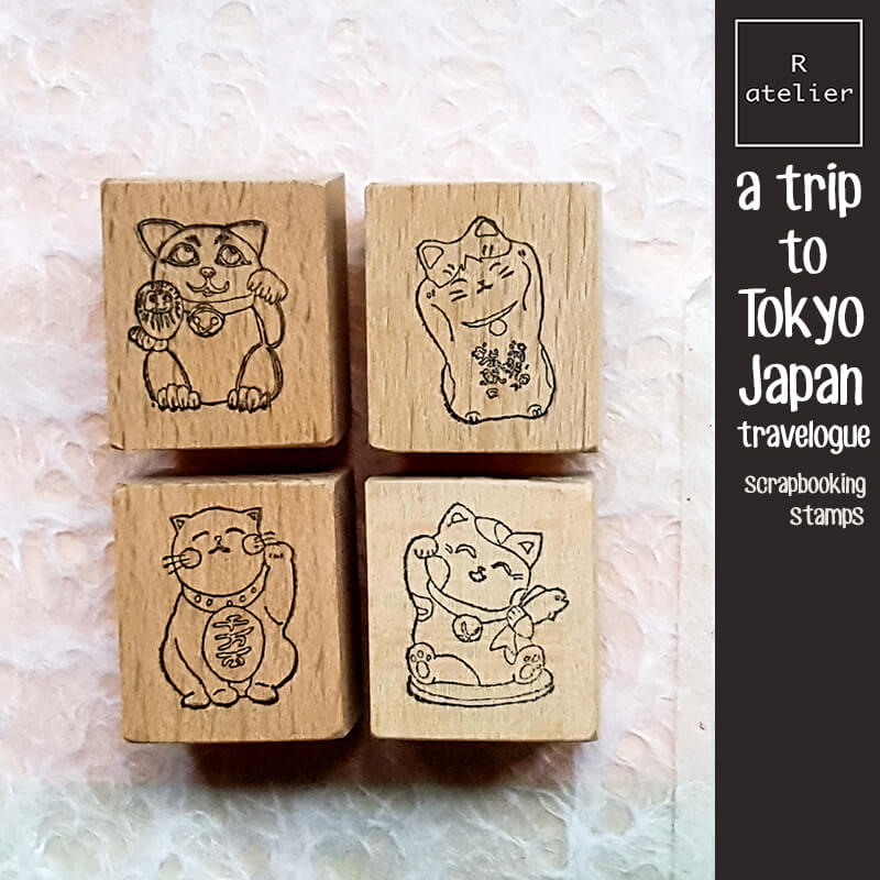 Prosperity Cats Japan Travelogue Scrapbooking Wooden Stamp