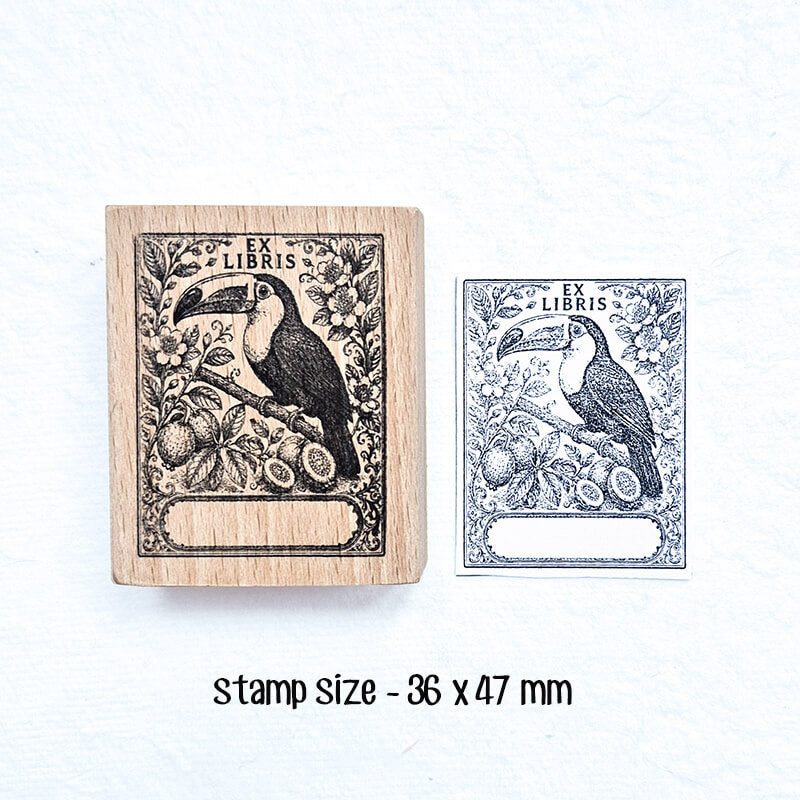 Tropical Birds Ferns Nature Bookplate Scrapbooking Wooden Stamp