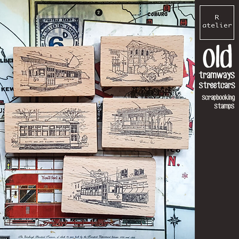 Old Tramways Streetcars Scrapbooking Wooden Stamp