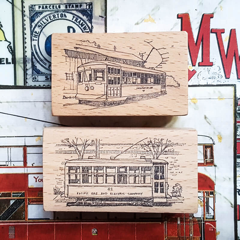 Old Tramways Streetcars Scrapbooking Wooden Stamp